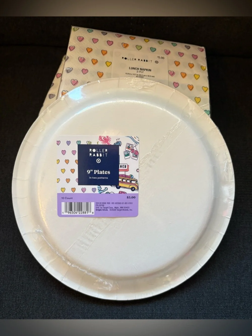 Roller Rabbit x Target 10-count Paper Plates & 60-count Disco Hearts Wave Napkin